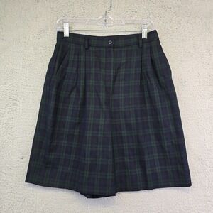 Vintage Charter Club Tartan Plaid Shorts Women's Size 10 Wool Blue Green Pleated